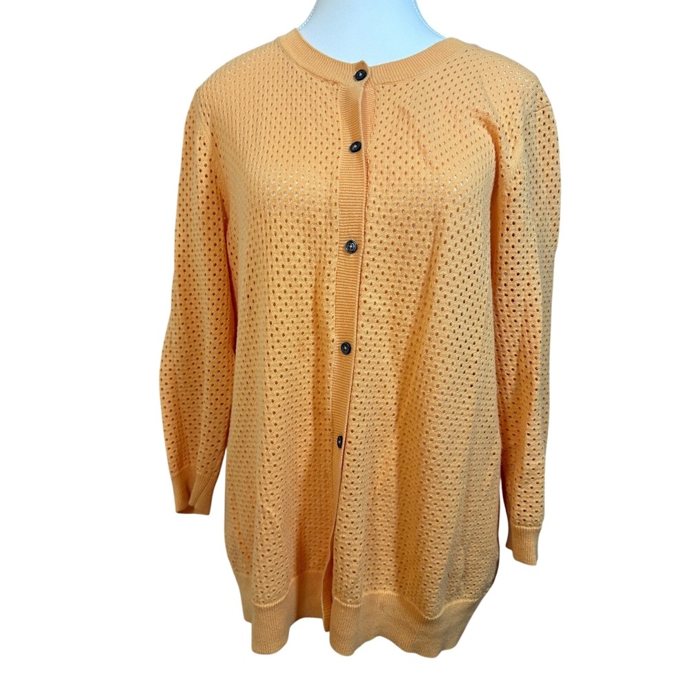 Monoprix Femme Pointelle Knit Cardigan Women Size 4 Orange Good Open Knit Cotton